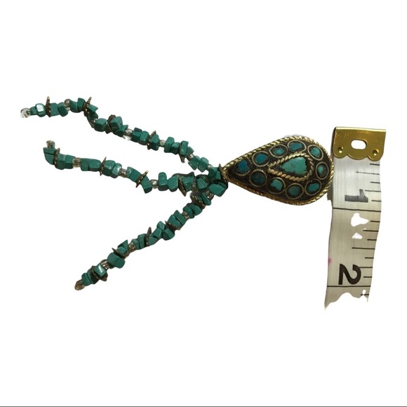 VINTAGE Turquoise and gold tone with bead tassels brooch pin - Picture 4 of 5